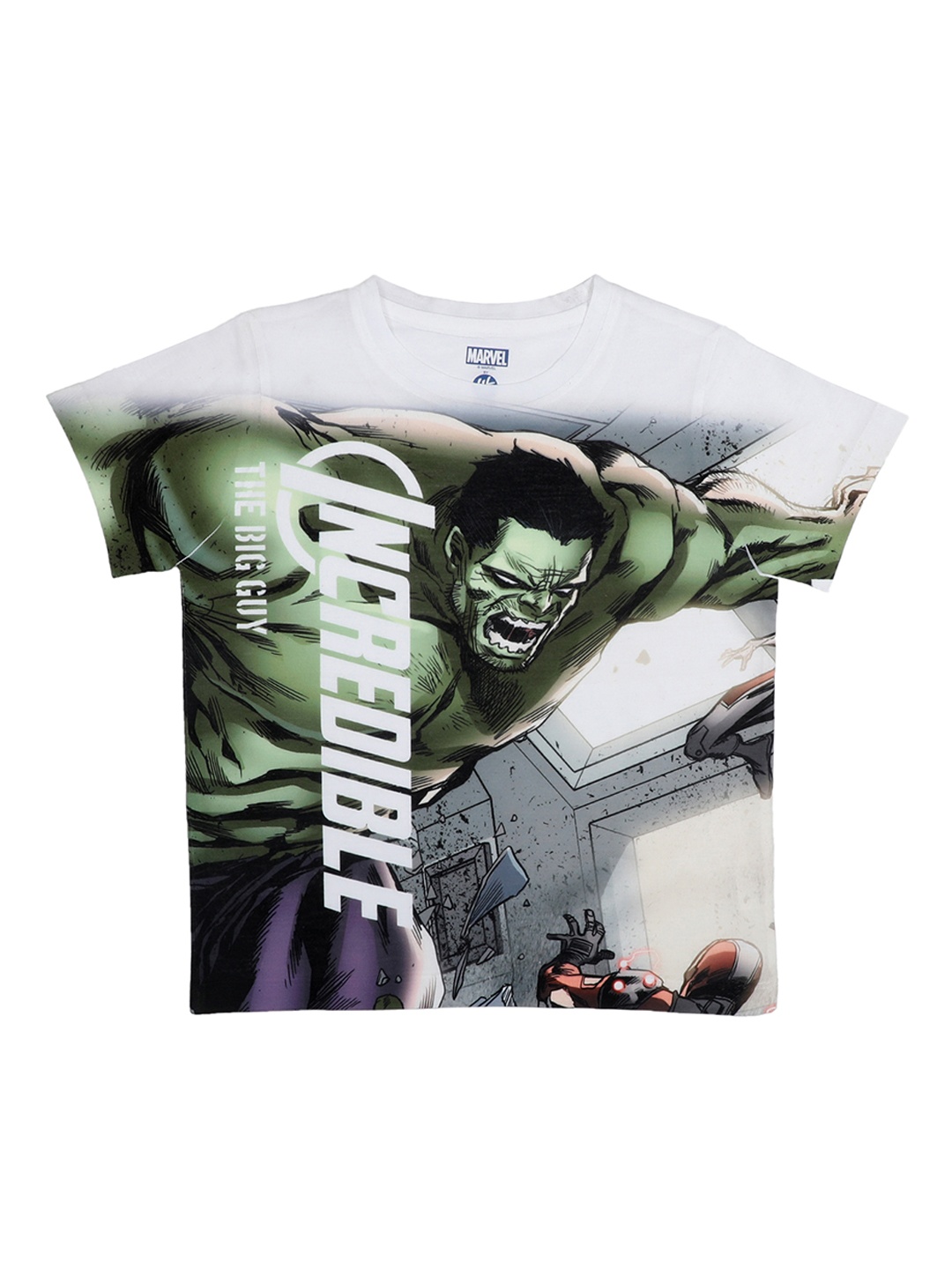 

YK Marvel Boys White & Green Avengers Hulk Printed Round Neck T-shirt