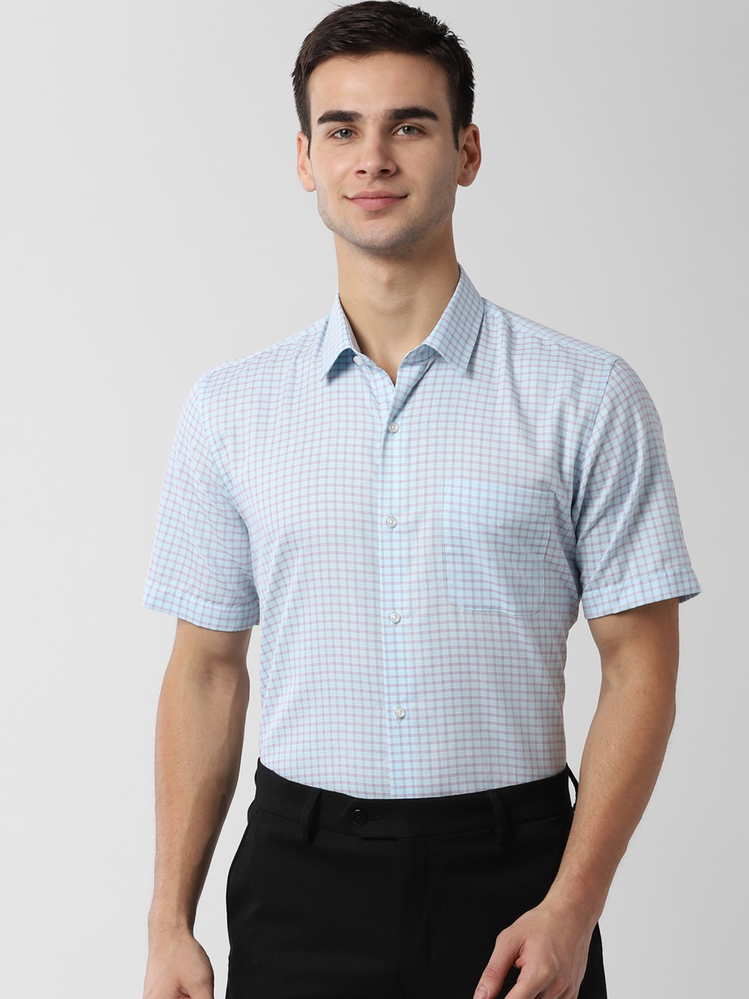 

Peter England Men Blue & Pink Checked Formal Shirt