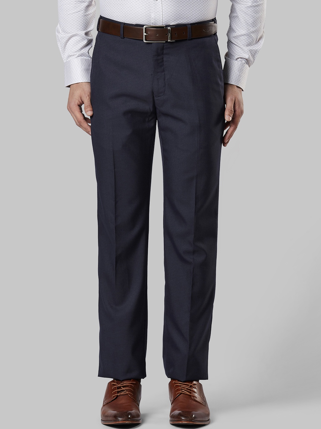 

Raymond Men Blue Regular Fit Checked Formal Trousers