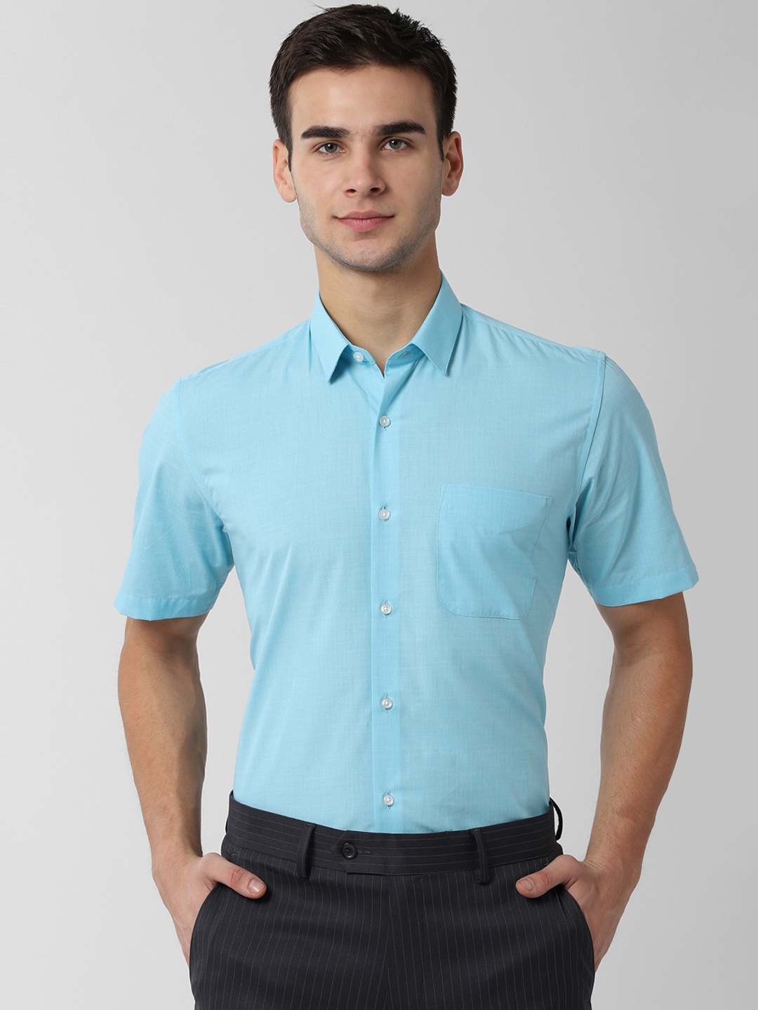

Peter England Men Turquoise Blue Self Design Formal Shirt