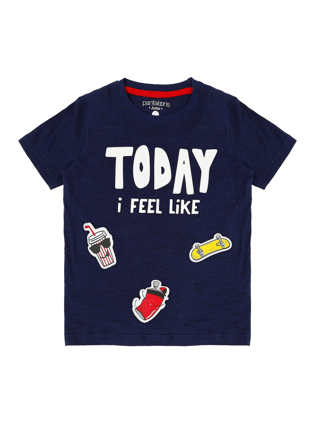 

Pantaloons Junior Boys Navy Blue White Printed Round Neck Pure Cotton T-shirt