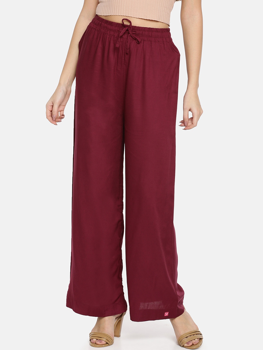 

TWIN BIRDS Women Burgundy Solid Wide Leg Palazzos