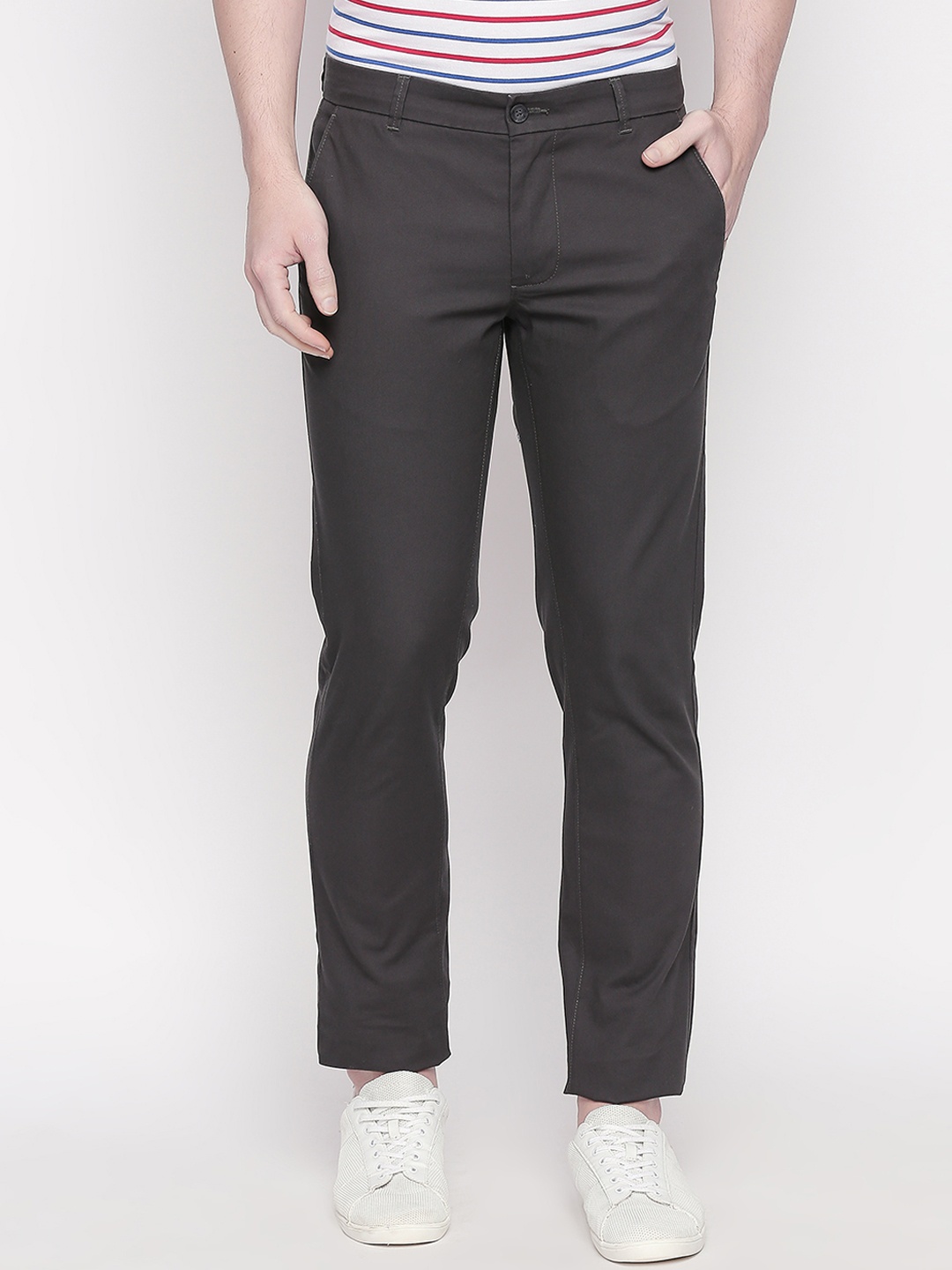 

Basics Men Charcoal Grey Tapered Fit Solid Regular Trousers