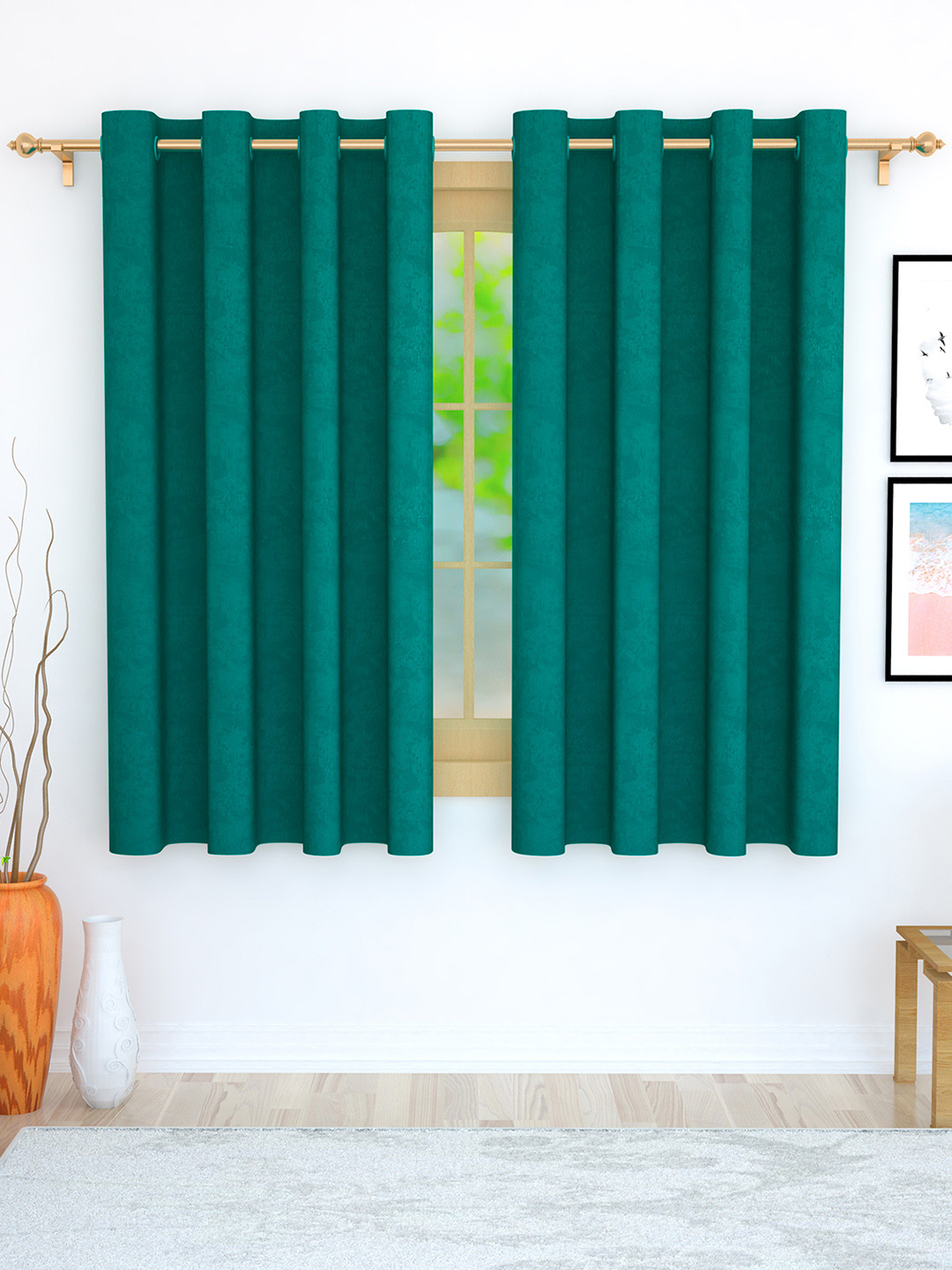 

Story@home Teal Set of 2 Jacquard Textured Window Curtains