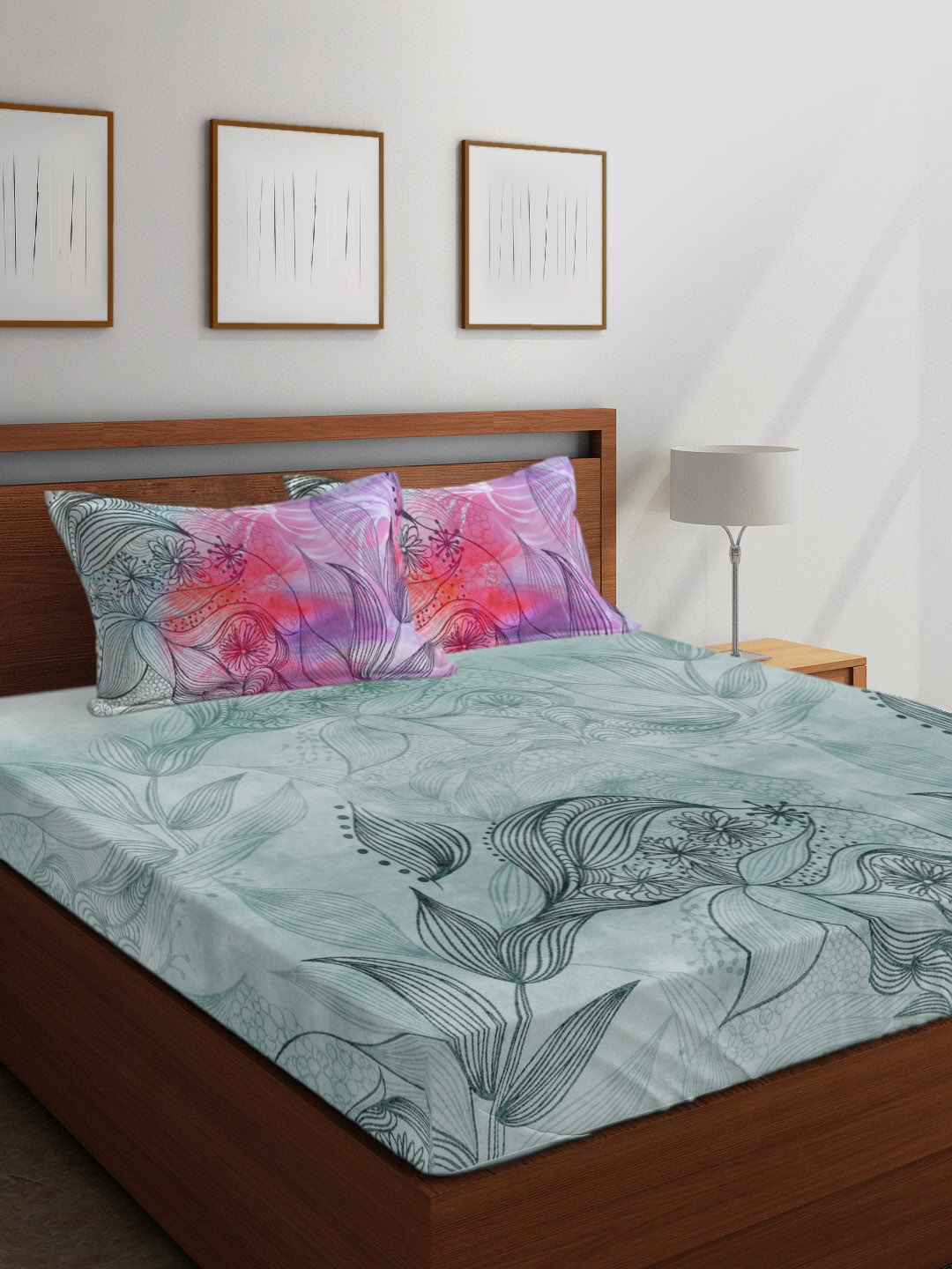 

Boutique Living India Green Ethnic Motifs 200 TC Cotton 1 King Bedsheet with 2 Pillow Covers