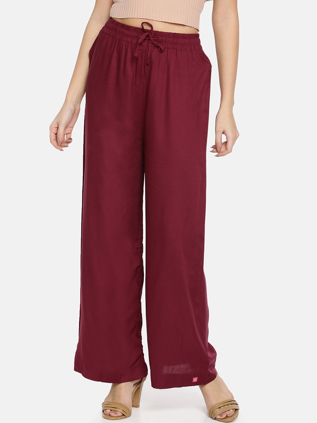 

TWIN BIRDS Women Burgundy Solid Wide Leg Palazzos
