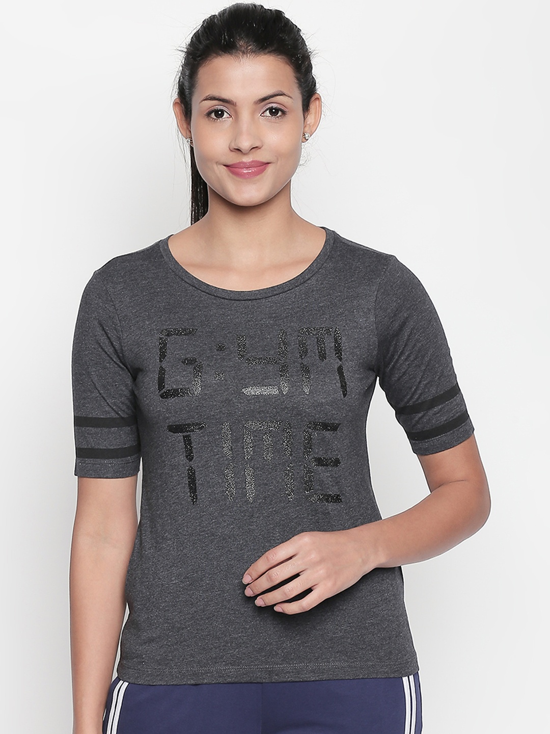 

Ajile by Pantaloons Women Charcoal Grey Printed Round Neck T-shirt