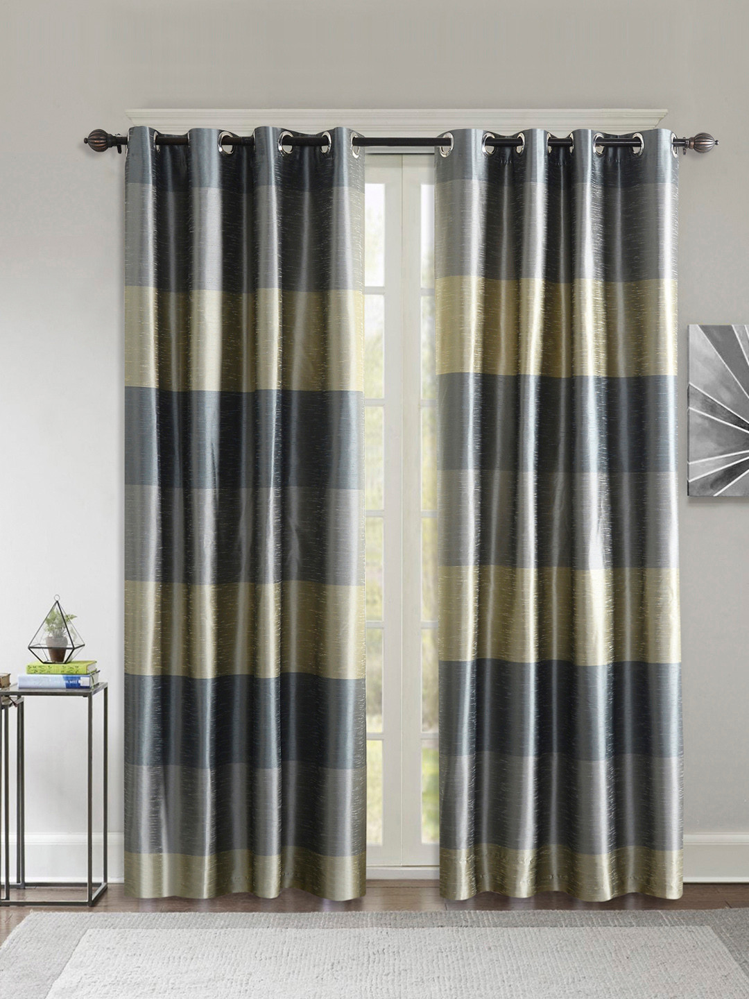 

Deco Window Grey & Beige Set of 2 Black Out Curtains