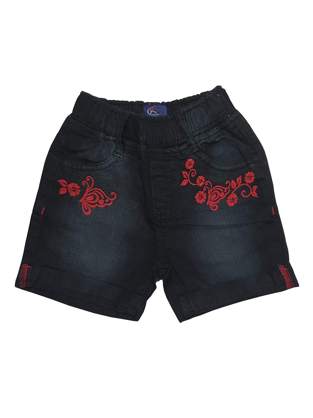 

KiddoPanti Girls Black Printed Denim Shorts