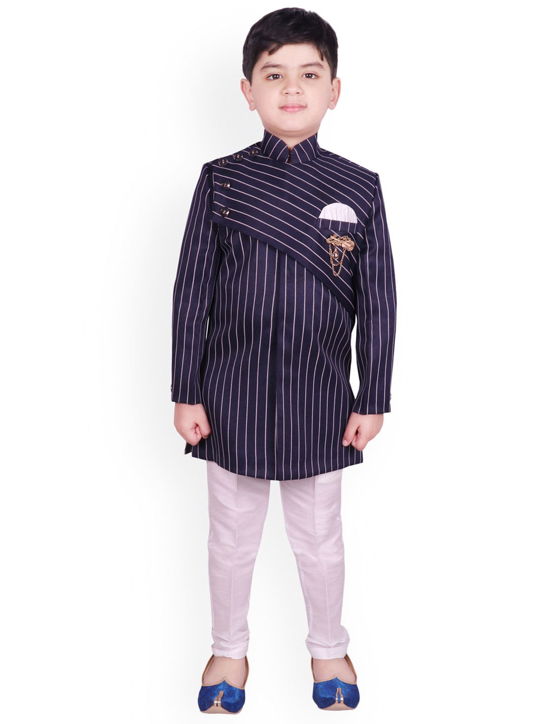 

SG YUVRAJ Boys Navy Blue & White Sherwani Set