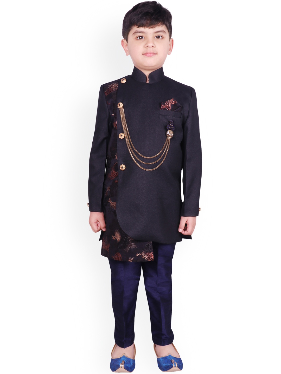 

SG YUVRAJ Boys Navy Blue Sherwani Set