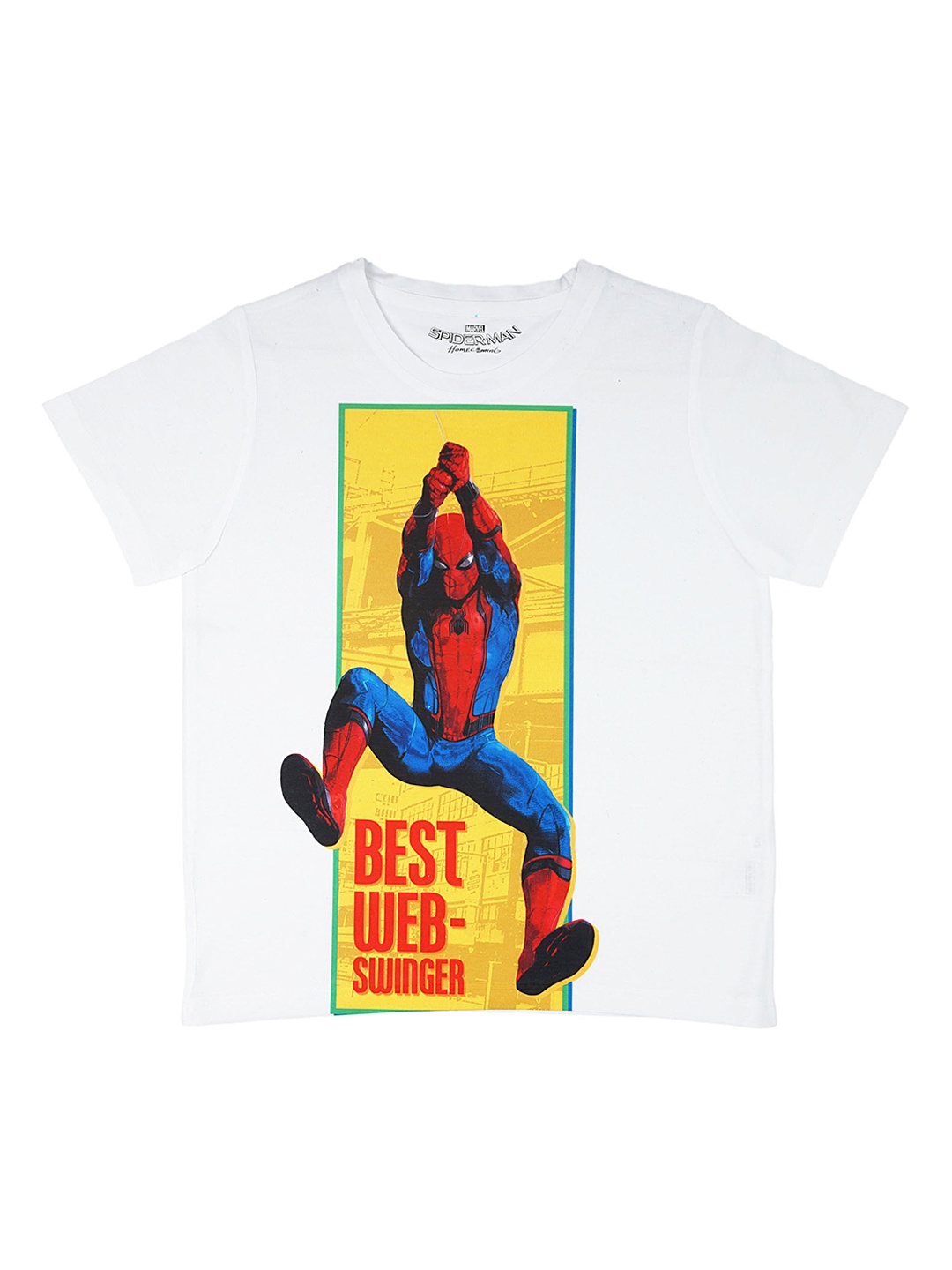 

YK Marvel Boys White Avengers Spiderman Print Round Neck T-shirt
