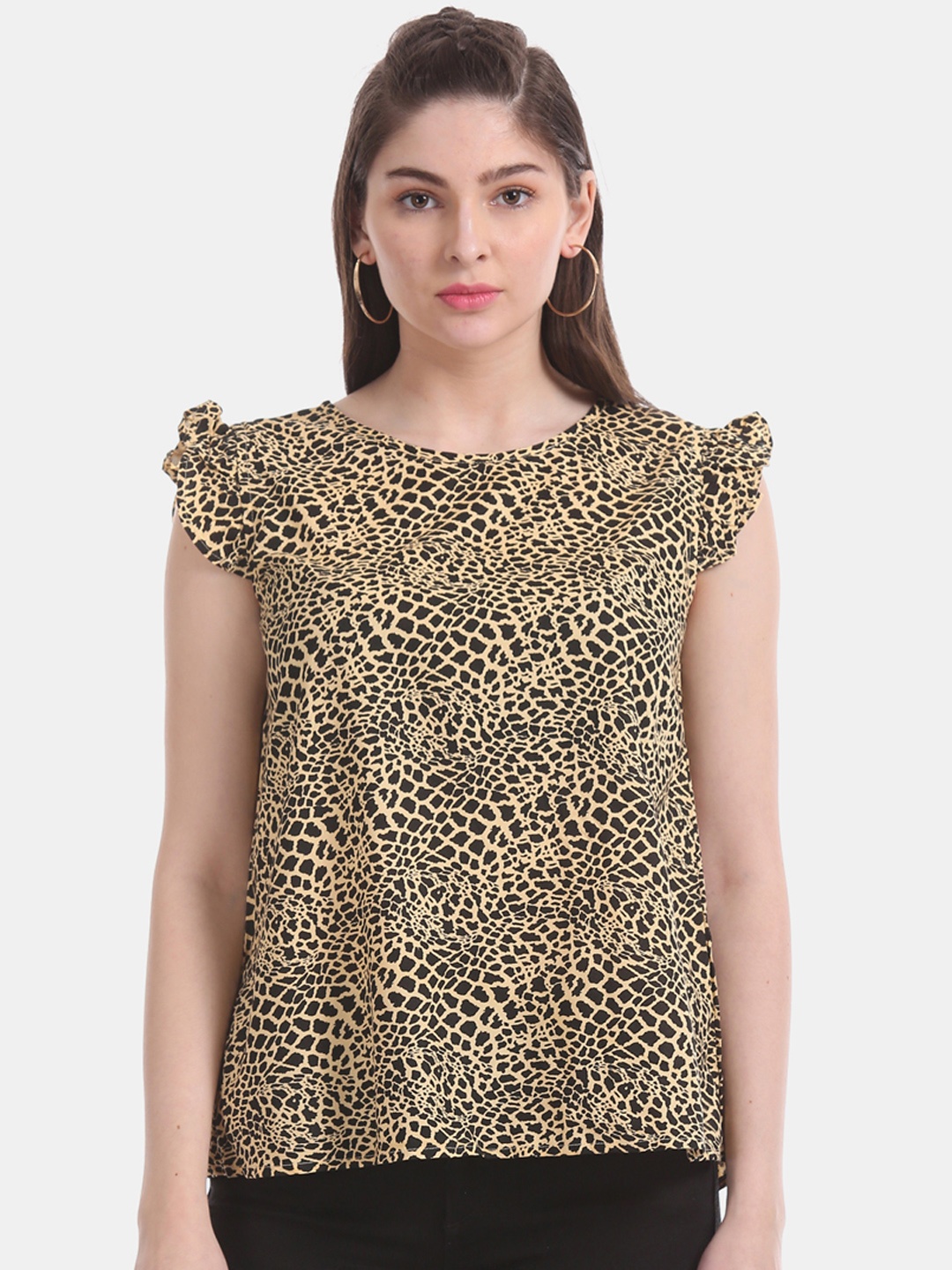 

Aeropostale Women Yellow Animal Print Top
