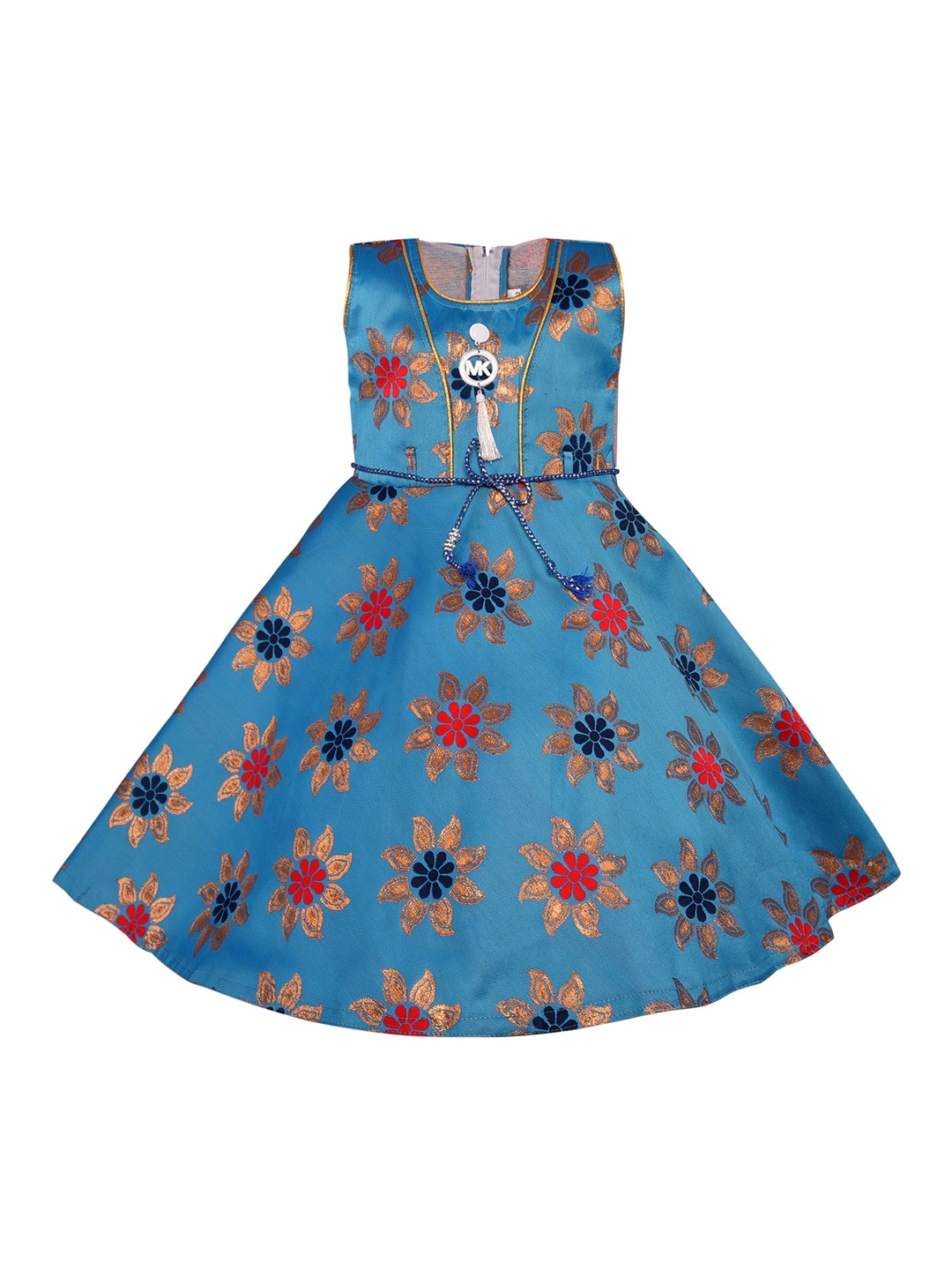 

Wish Karo Girls Blue & Gold-Coloured Printed Fit and Flare Dress