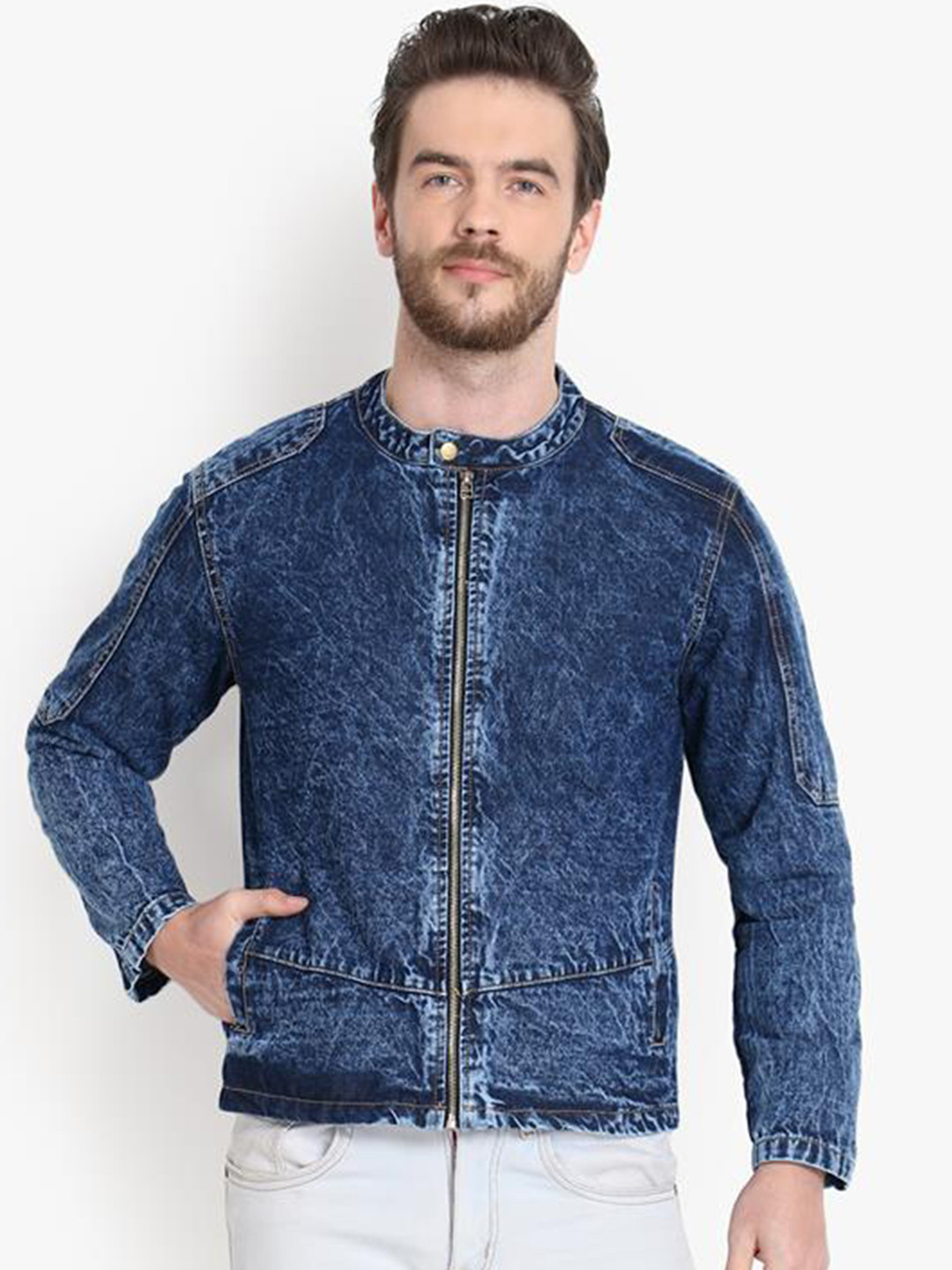 

Kotty Men Blue Solid Denim Jacket