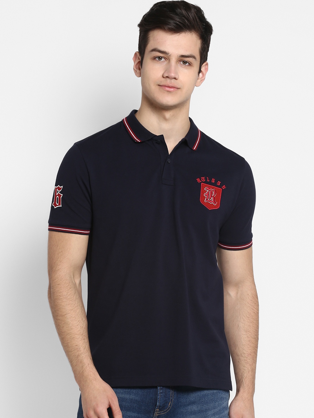 

Red Tape Men Navy Blue Solid Polo Collar T-shirt