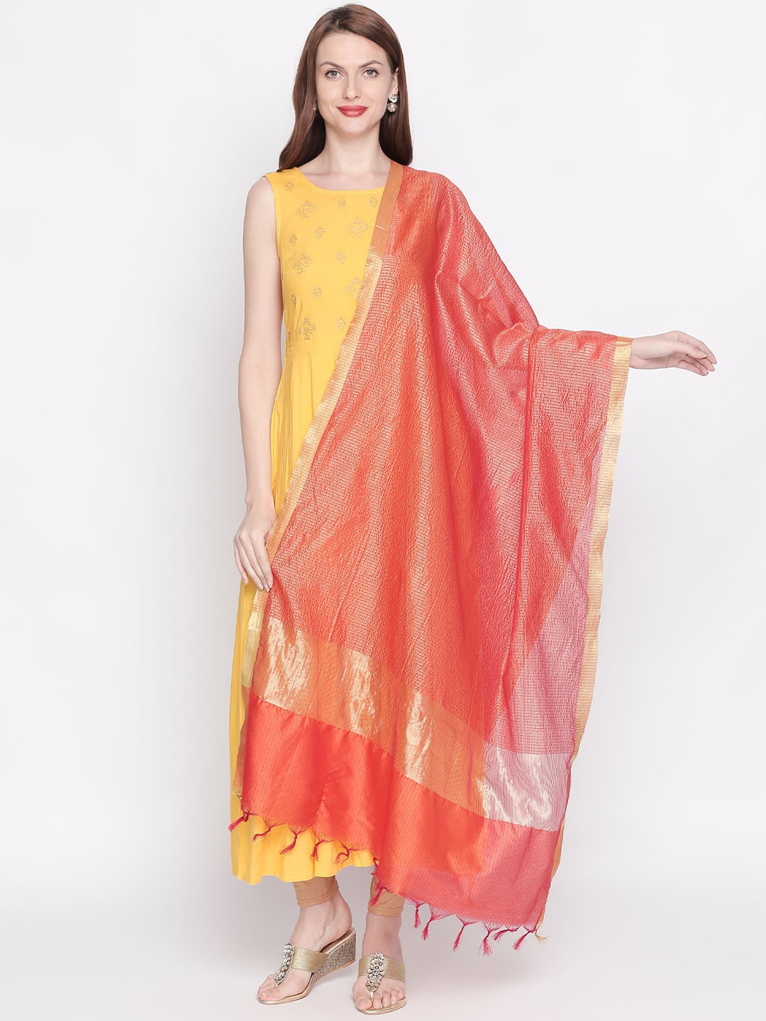 

RANGMANCH BY PANTALOONS Orange & Gold-Colored Printed Dupatta