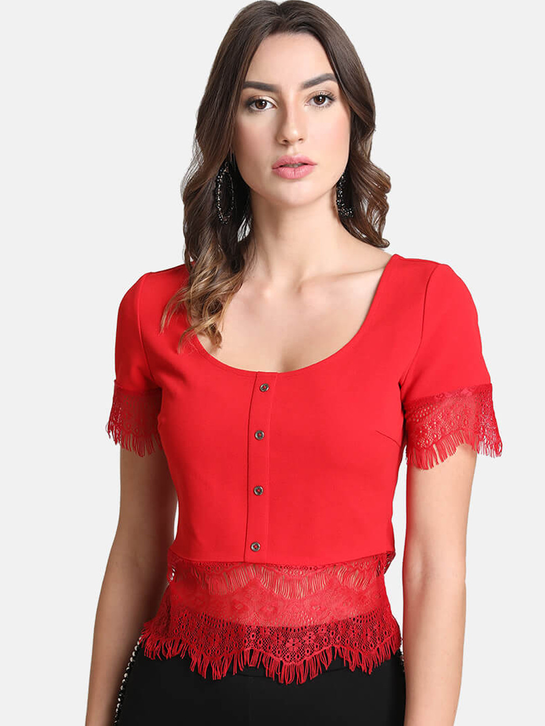 

Kazo Women Red Solid Knitted Top