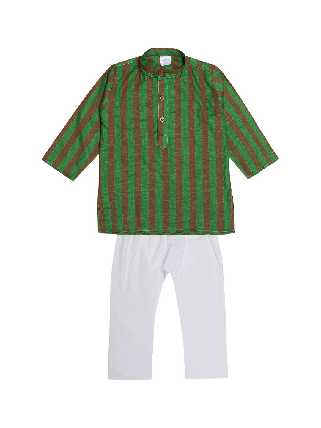 

Superminis Boys Green & White Striped Kurta with Pyjamas