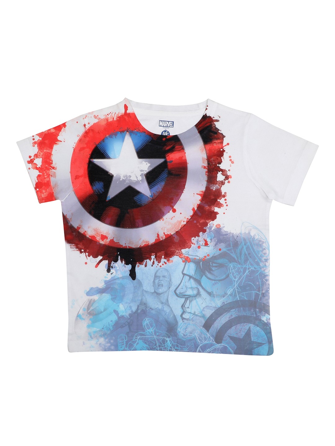 

YK Marvel Boys White Avengers Captain America Printed Round Neck T-shirt