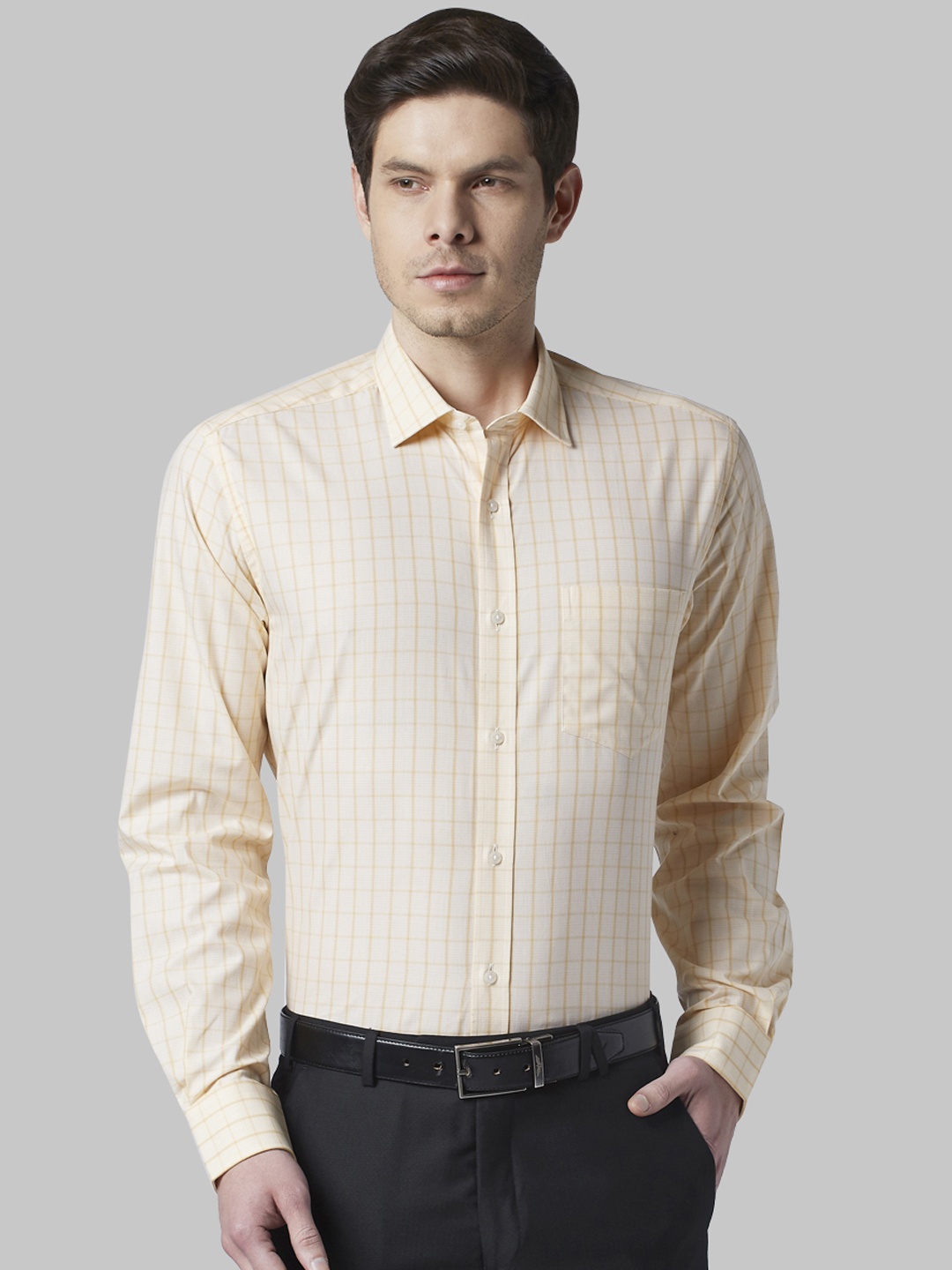 Park Avenue Men Yellow Regular Fit Checked Formal Shirt