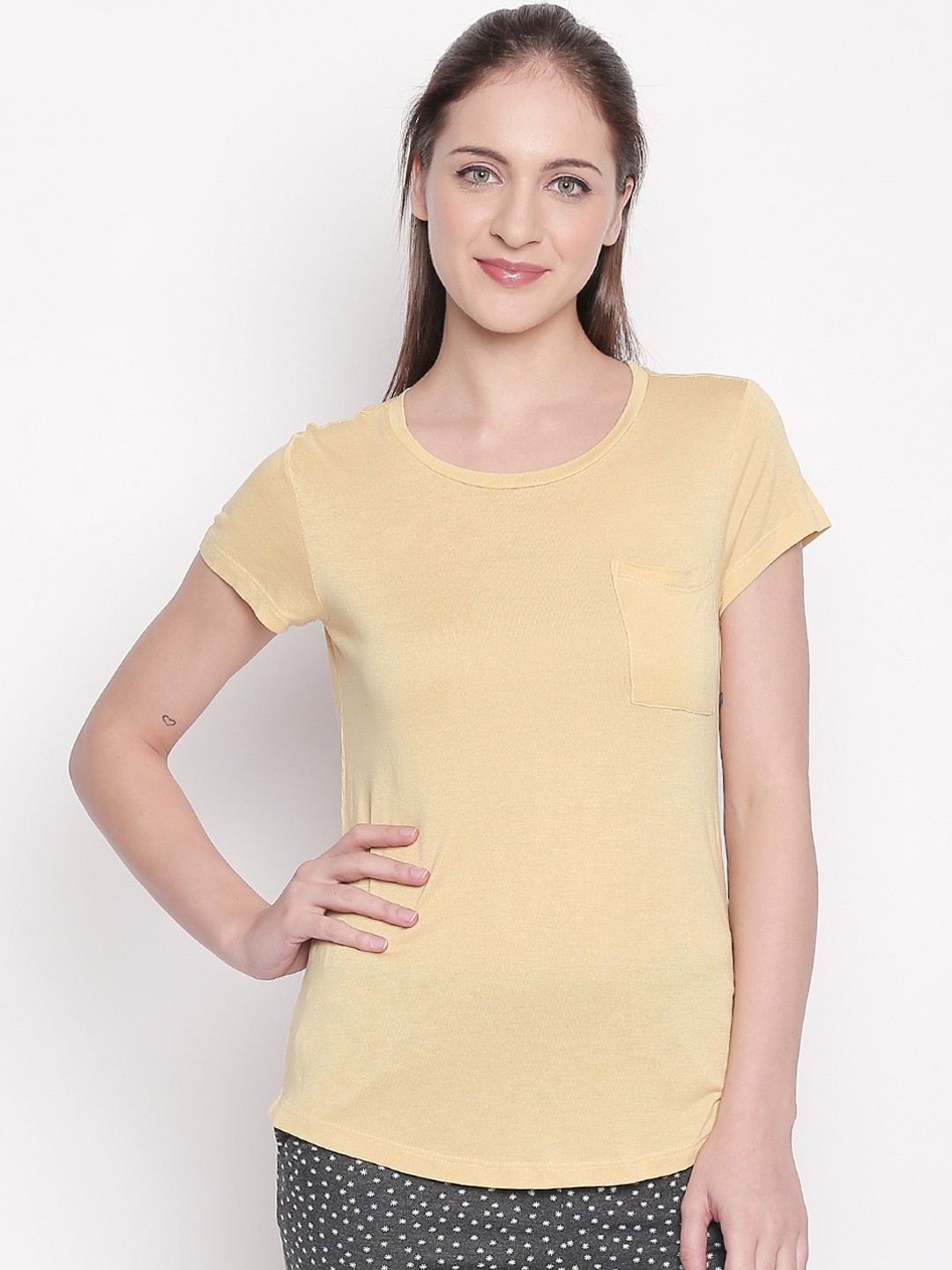 

Dreamz by Pantaloons Women Yellow Solid Lounge tshirt