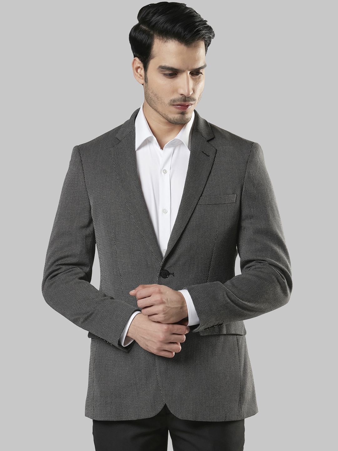 

Raymond Men Black & White Self Design Single-Breasted Formal Blazer