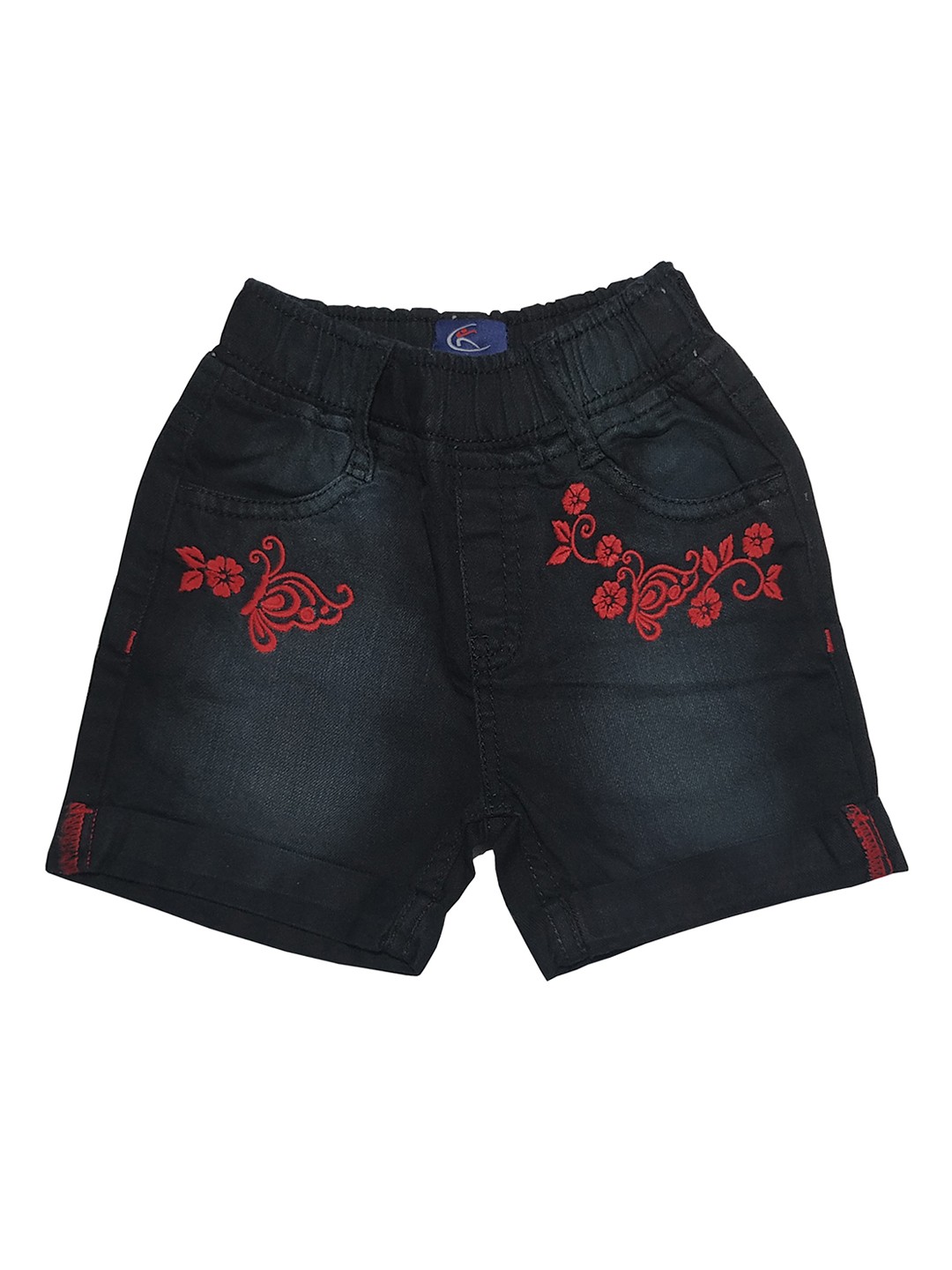 

KiddoPanti Girls Black Printed Regular Fit Denim Shorts