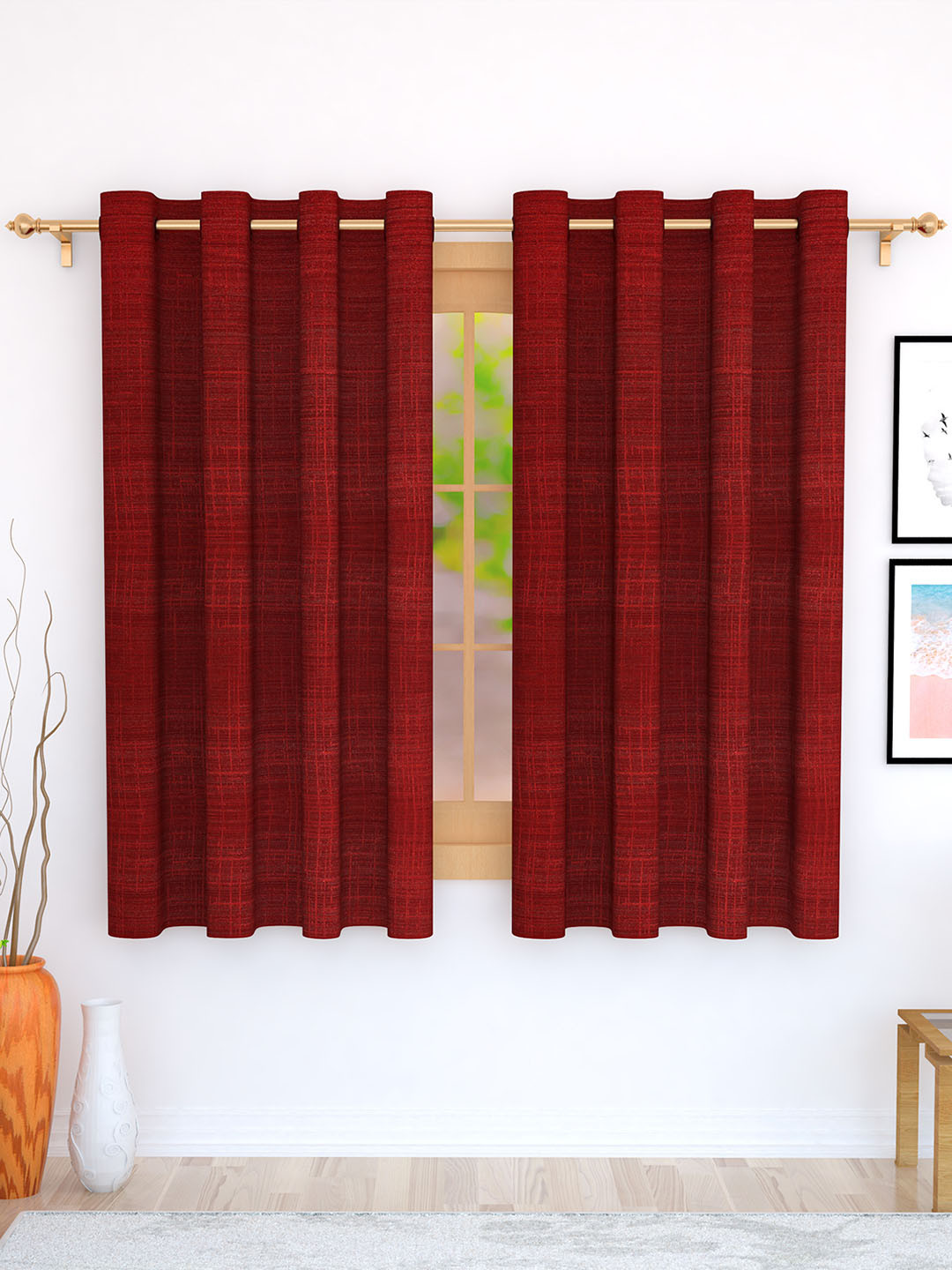 

Story@home Red Set of 2 Jacquard Textured Window Curtains