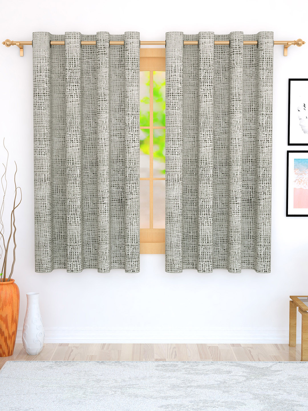 

Story@home Silver-Toned Set of 2 Jacquard Textured Window Curtains