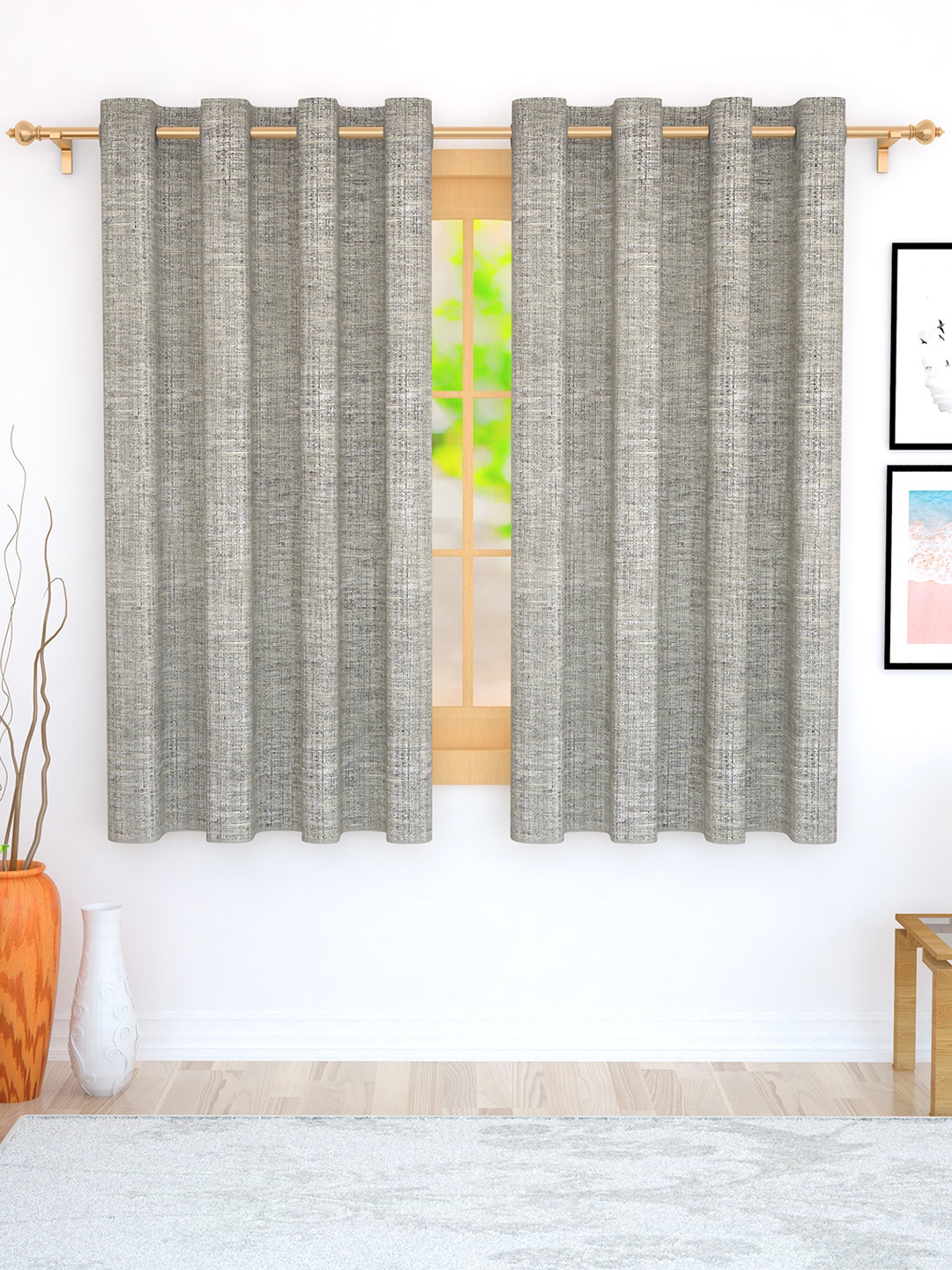 

Story@home Silver-Toned Set of 2 Jacquard Textured Window Curtains