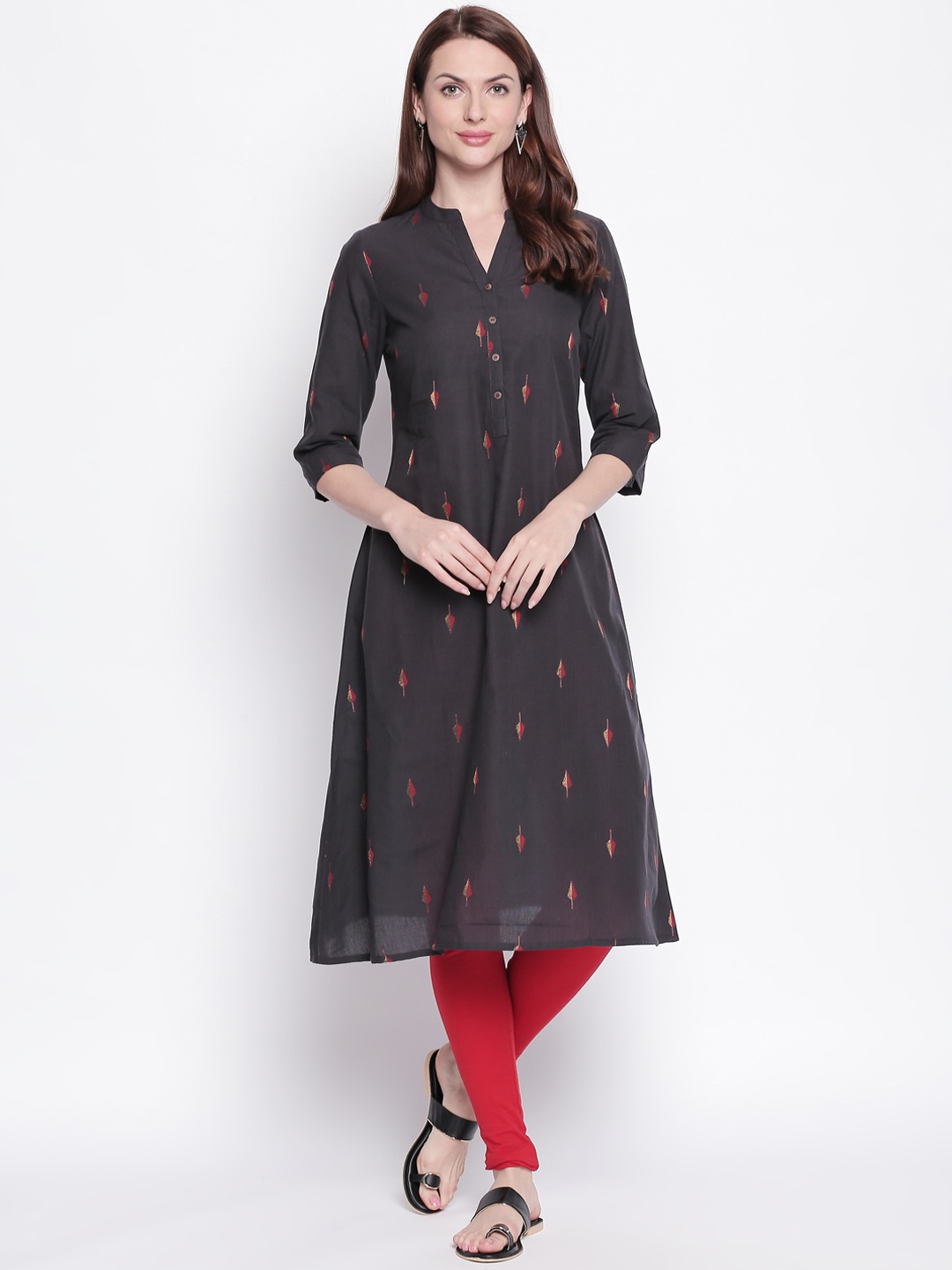 

RANGMANCH BY PANTALOONS Women Charcoal Printed A-Line Kurta