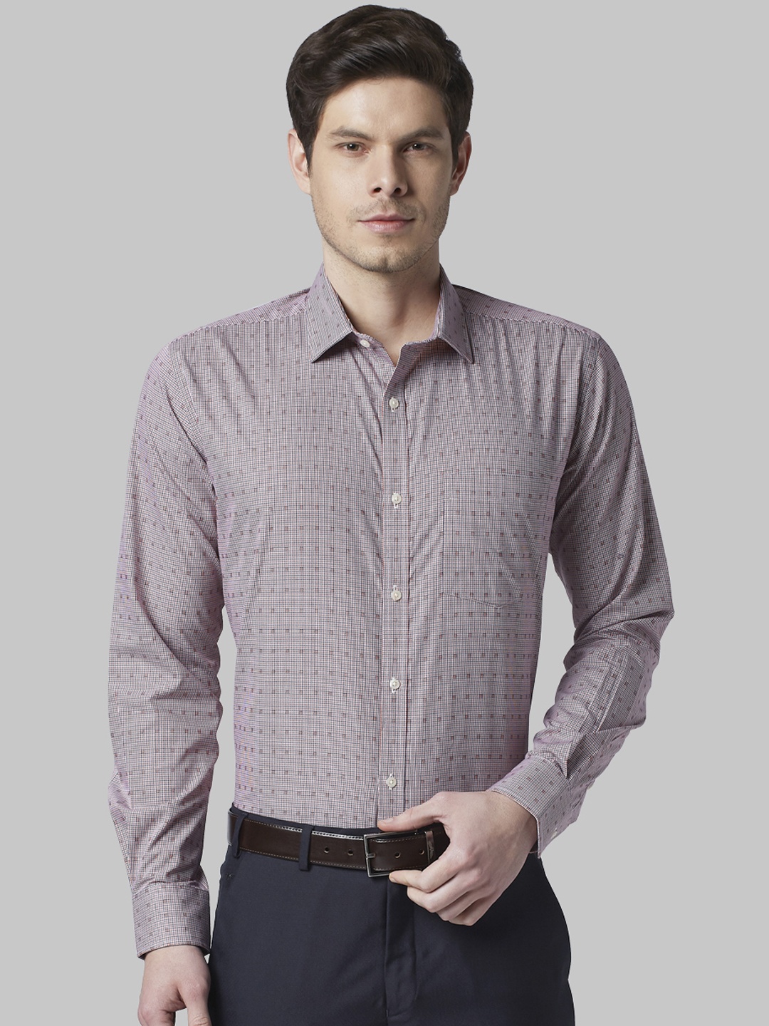 

Park Avenue Men Orange & Blue Slim Fit Checked Formal Shirt