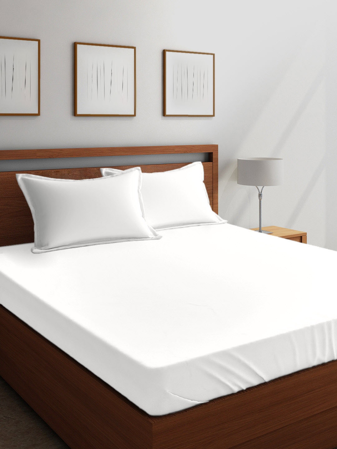 Boutique Living India White Solid 300 TC Cotton 1 King Bedsheet with 2 Pillow Covers