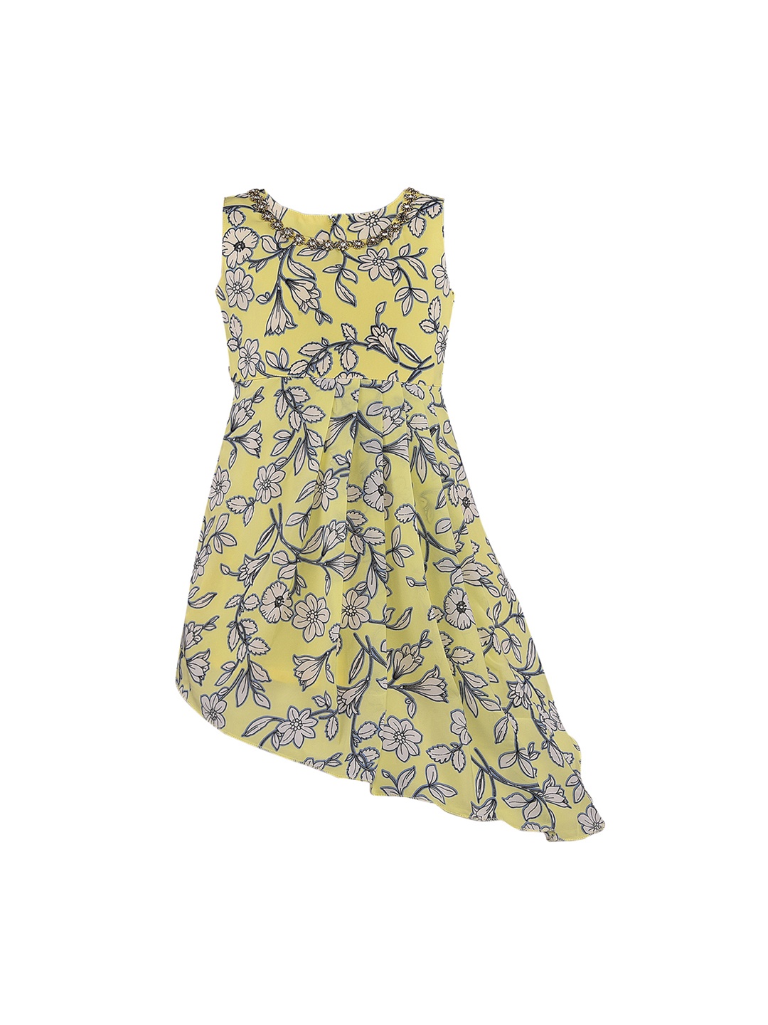 

Wish Karo Girls Yellow & Off-White Printed Fit and Flare Dress