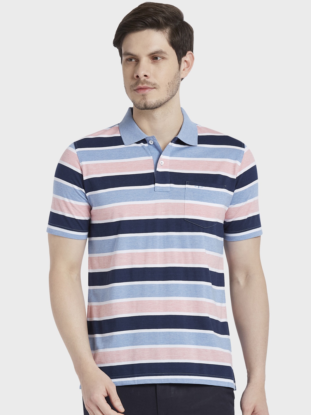 

ColorPlus Men Blue Striped Polo Collar T-shirt