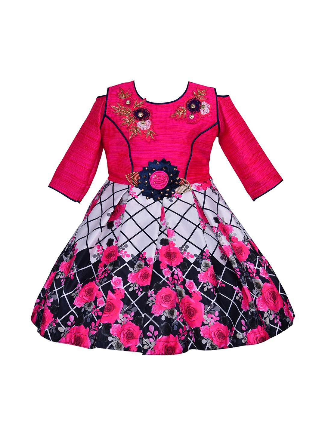 

Wish Karo Girls Pink & White Printed Fit and Flare Dress