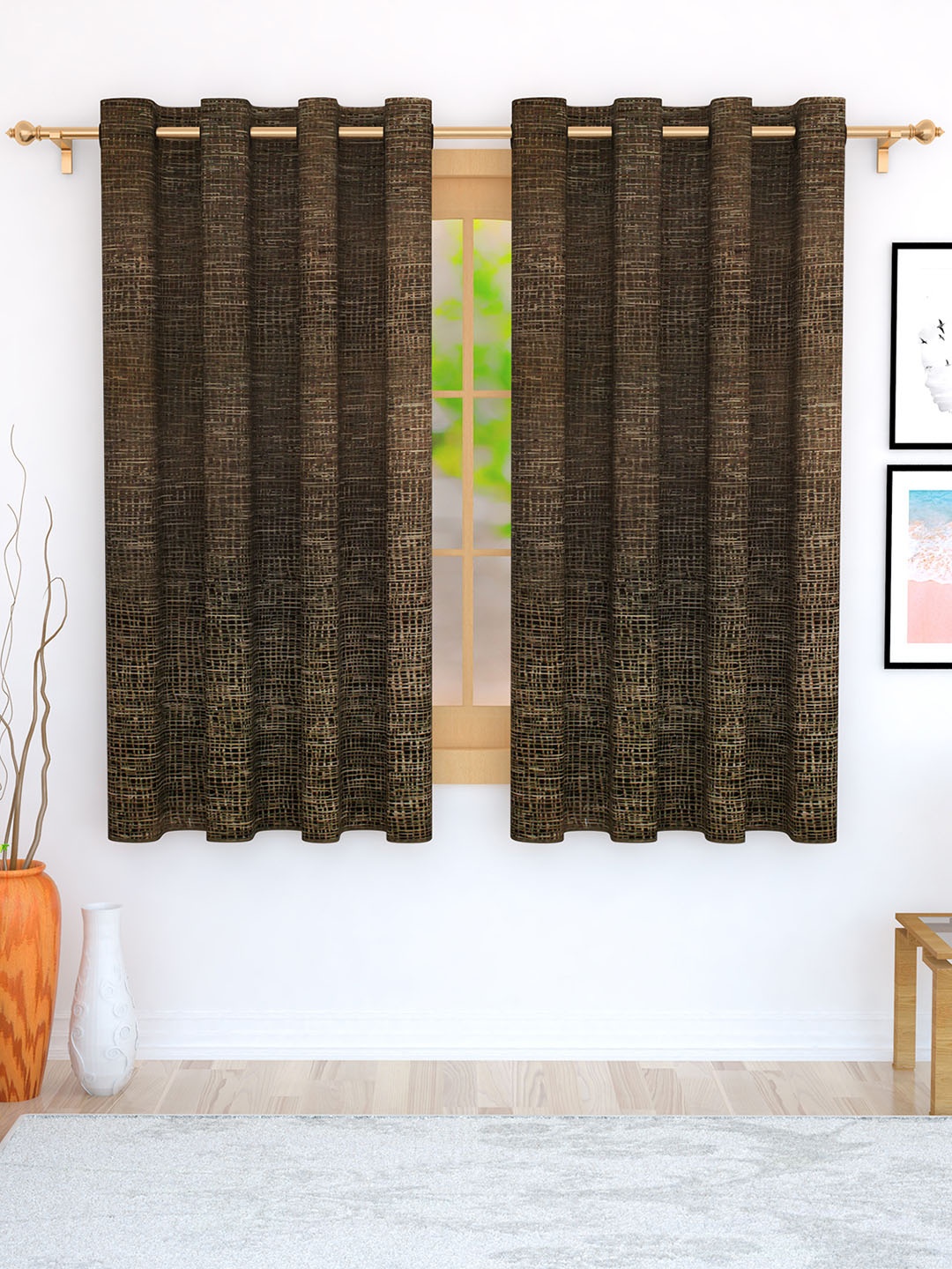 

Story@home Brown Set of 2 Jacquard Textured Window Curtains