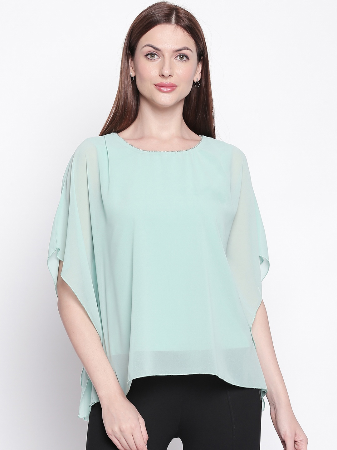 

Forever Glam by Pantaloons Women Green Solid Kaftan Top