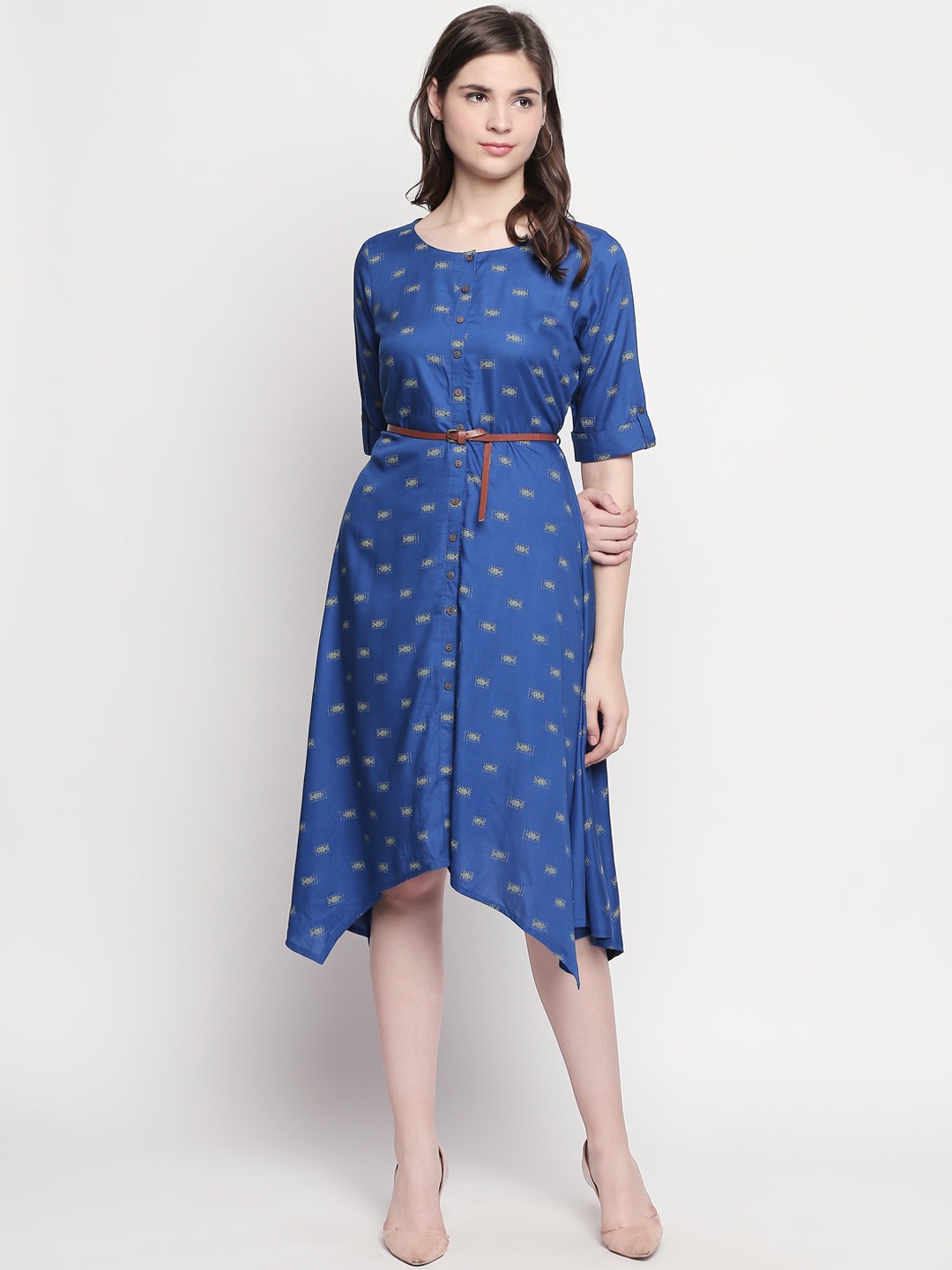 

AKKRITI BY PANTALOONS Women Blue Printed Fit and Flare Dress