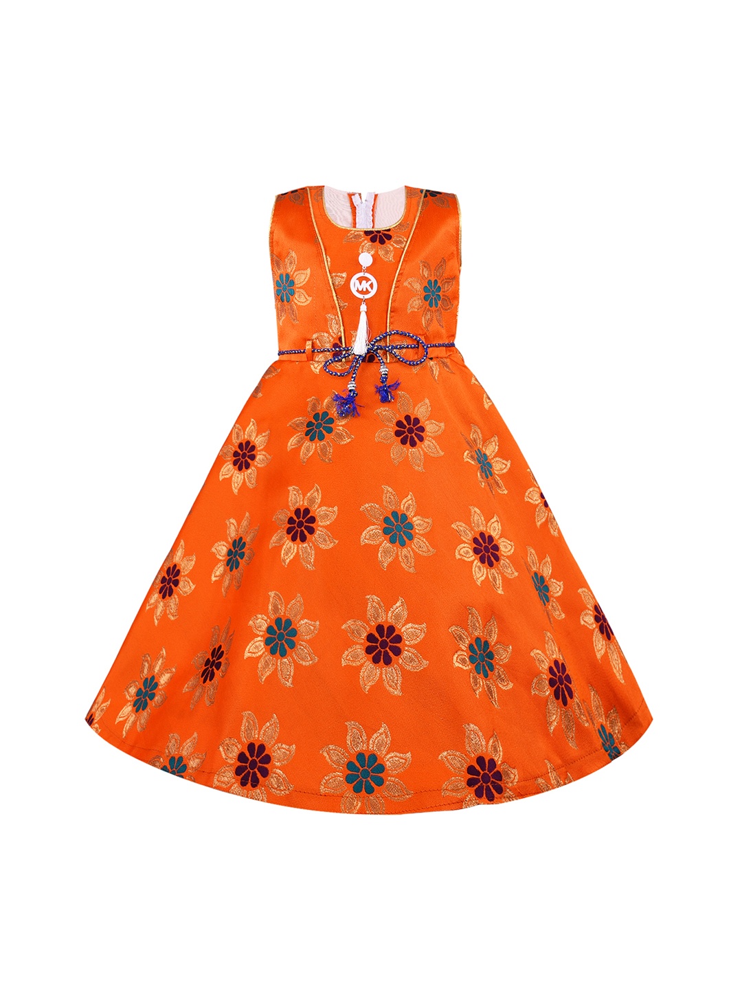 

Wish Karo Girls Orange Printed Maxi Dress