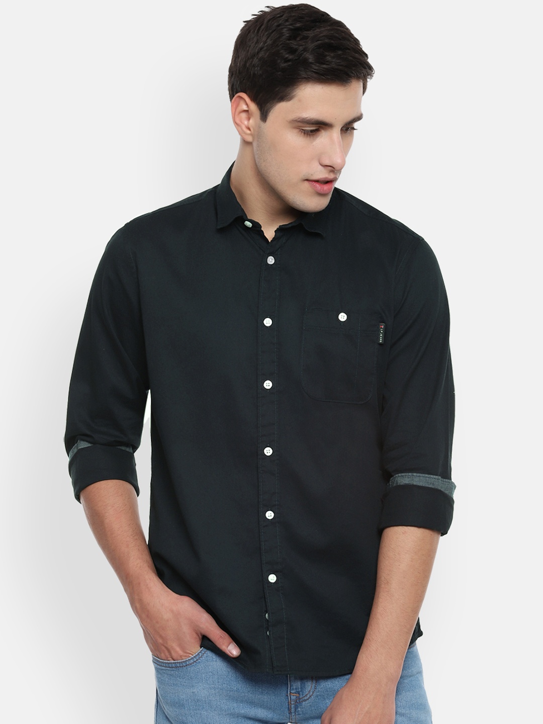 

Louis Philippe Jeans Men Black Slim Fit Solid Casual Shirt