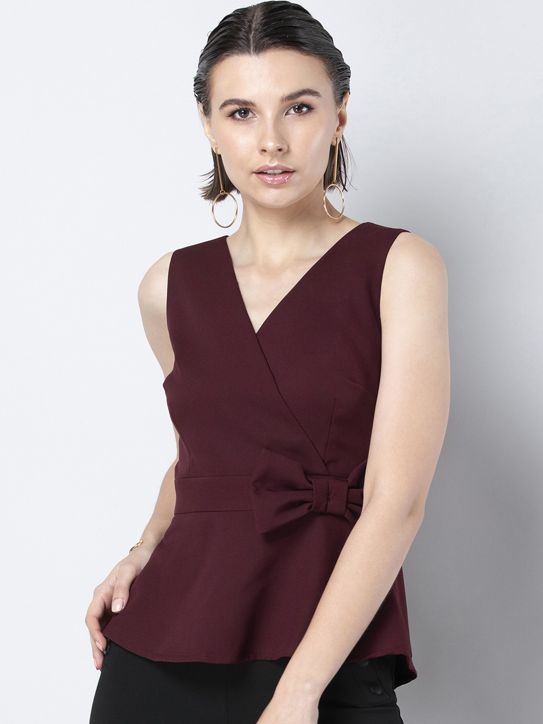 

FabAlley Women Purple Solid Wrap Top