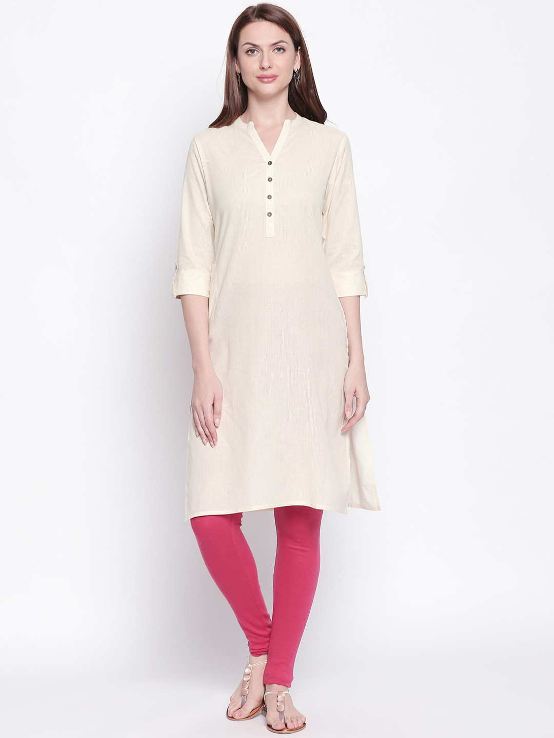 

RANGMANCH BY PANTALOONS Women Off-White Solid Straight Kurta