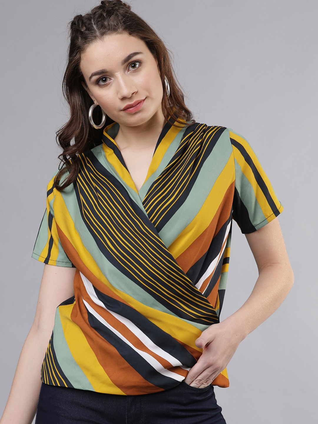 

Tokyo Talkies Women Striped Wrap Top, Multi