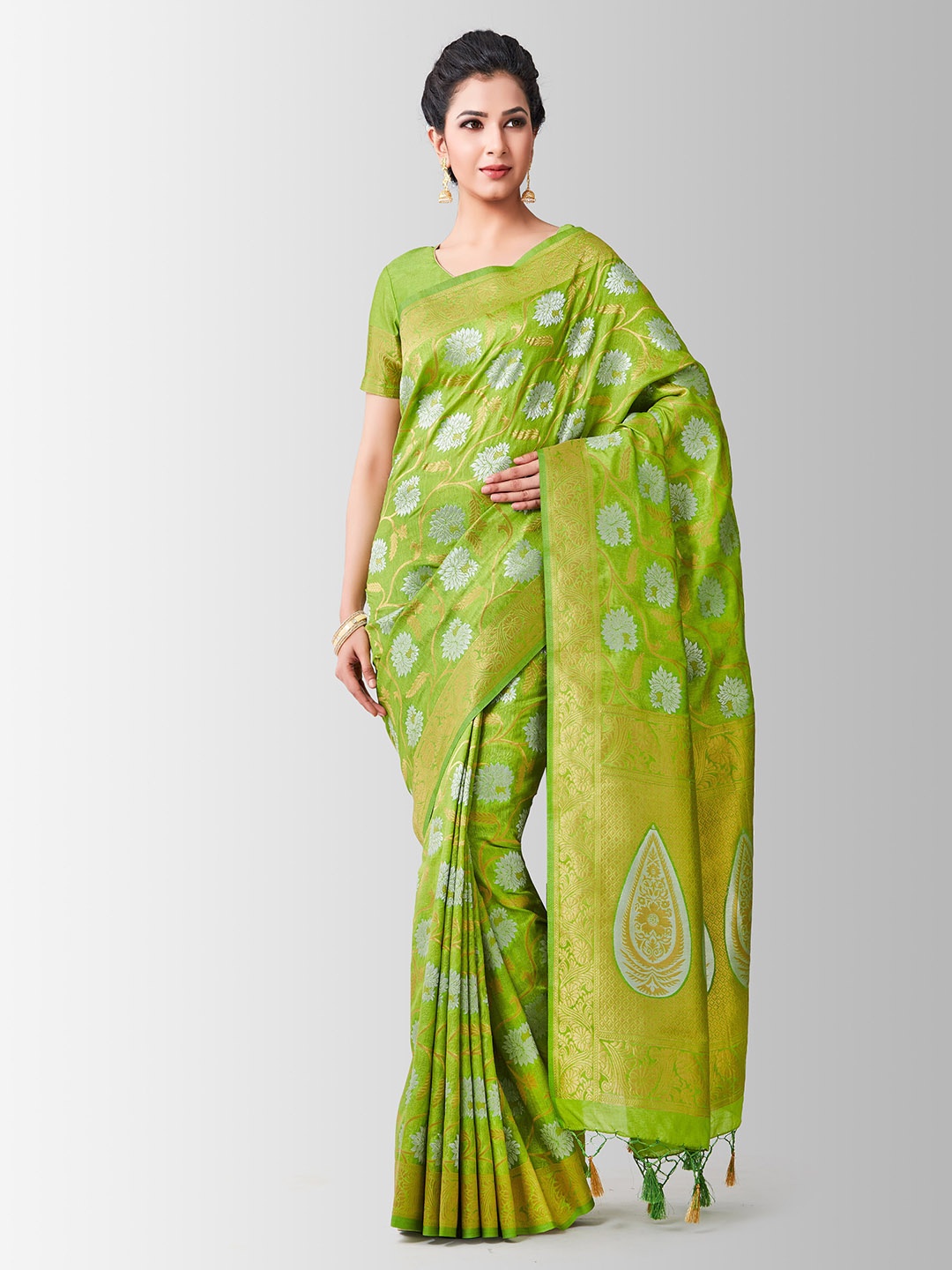 

Mitera Green Art Silk Embellished Kanjeevaram Saree