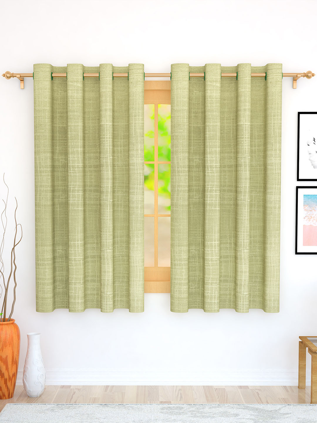 

Story@home Lime Green Set of 2 Jacquard Textured Window Curtains