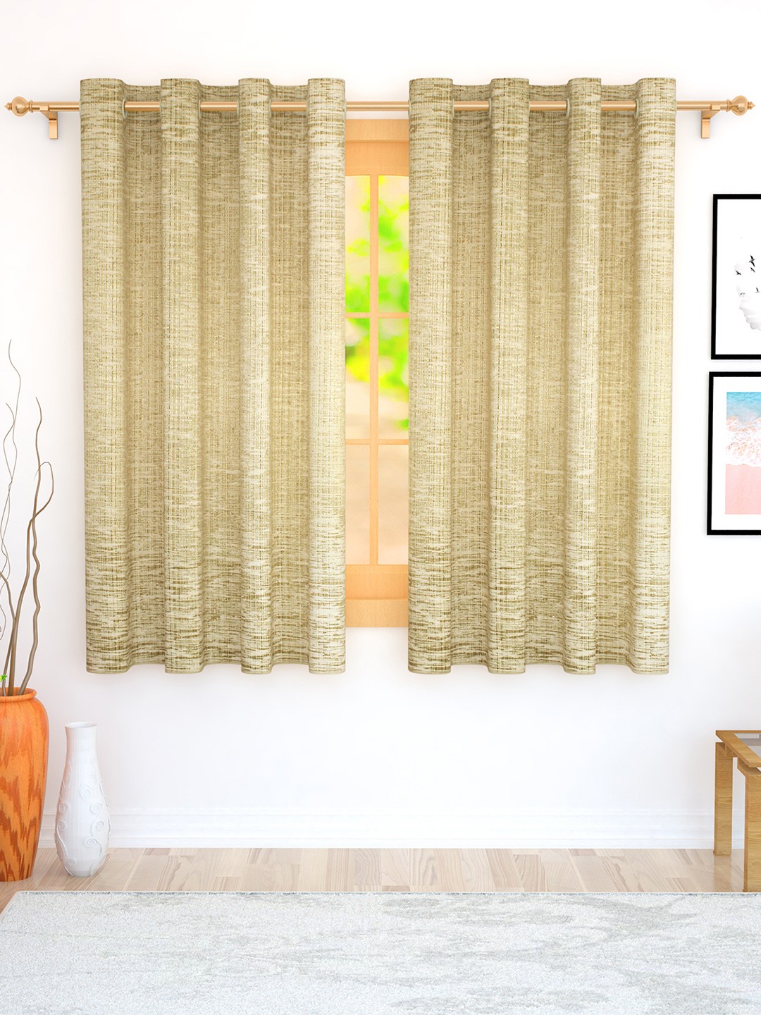 

Story@home Beige Set of 2 Jacquard Textured Window Curtains