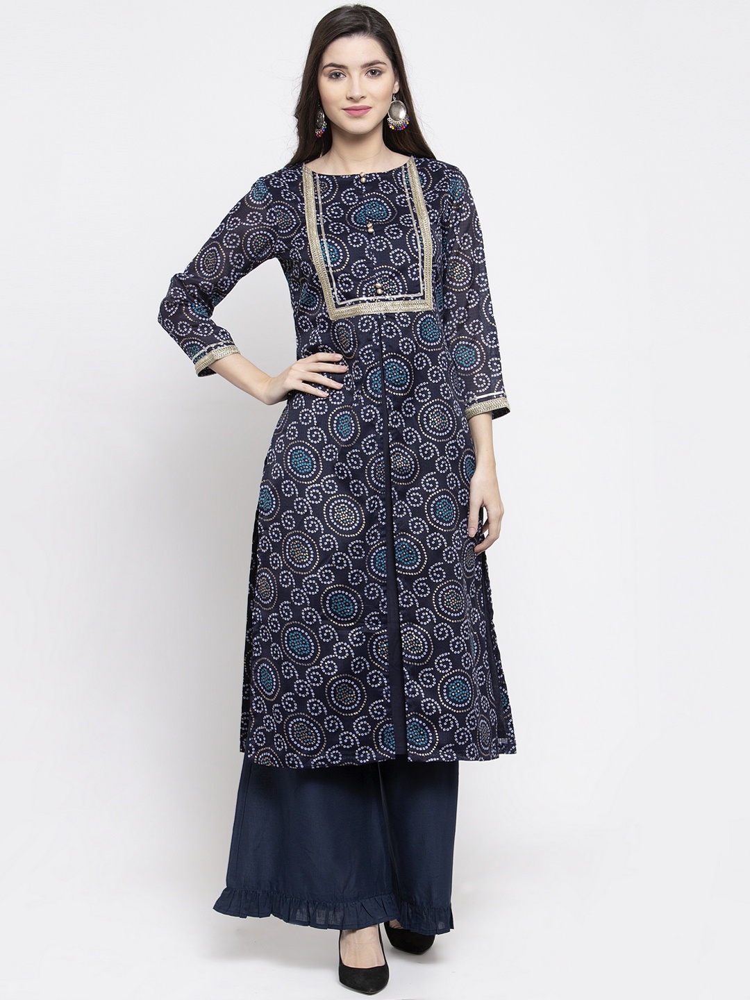 

Bhama Couture Women Blue Bandhani Printed Regular Kurta with Palazzos
