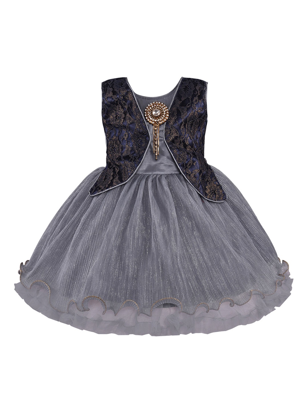

Wish Karo Girls Grey Solid Layered Fit and Flare Dress